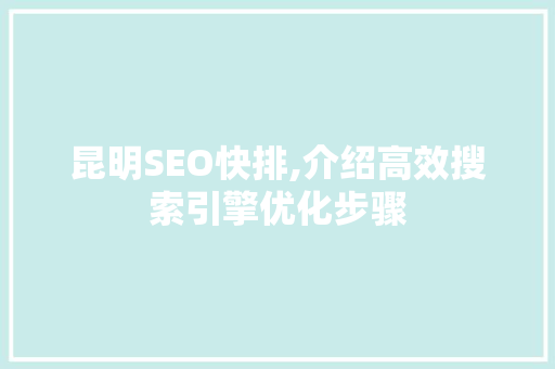 昆明SEO快排,介绍高效搜索引擎优化步骤