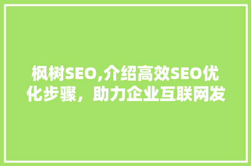 枫树SEO,介绍高效SEO优化步骤，助力企业互联网发展 小程序开发