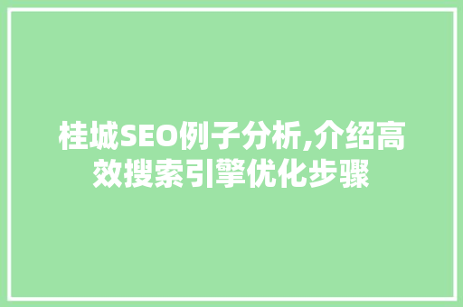 桂城SEO例子分析,介绍高效搜索引擎优化步骤 百度算法
