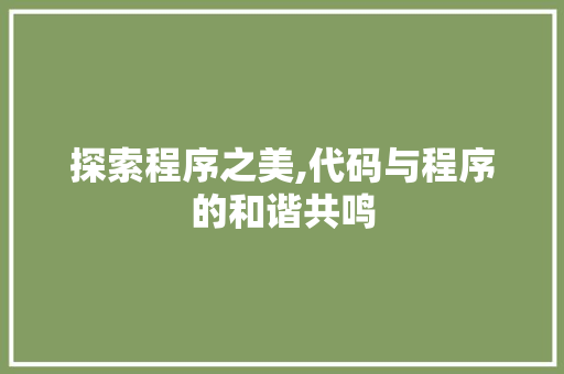 探索程序之美,代码与程序的和谐共鸣 探索程序之美,代码与程序的和谐共鸣 AI技术学习