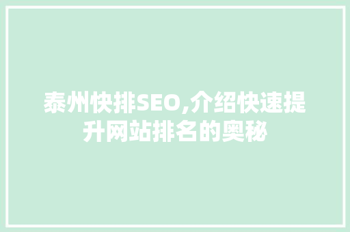 泰州快排SEO,介绍快速提升网站排名的奥秘