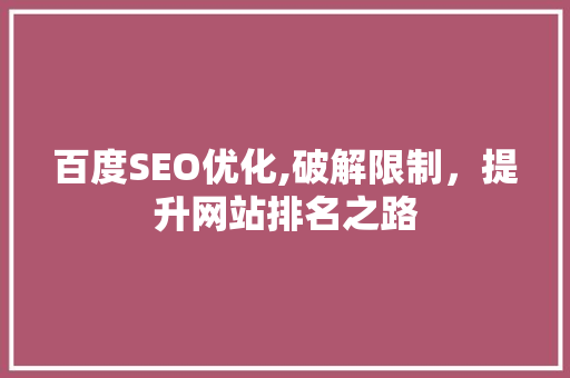 百度SEO优化,破解限制，提升网站排名之路 网站优化