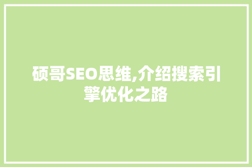 硕哥SEO思维,介绍搜索引擎优化之路