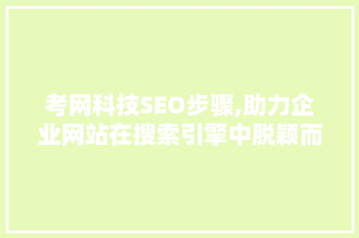 考网科技SEO步骤,助力企业网站在搜索引擎中脱颖而出