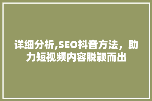 详细分析,SEO抖音方法，助力短视频内容脱颖而出
