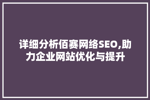 详细分析佰赛网络SEO,助力企业网站优化与提升