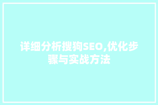 详细分析搜狗SEO,优化步骤与实战方法