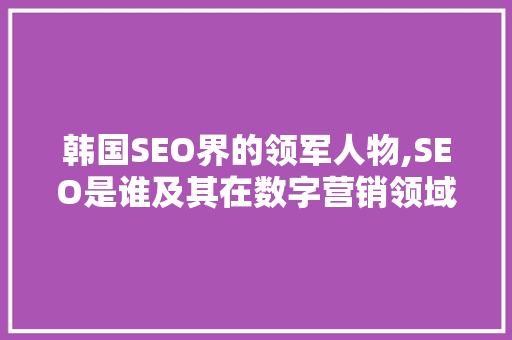 韩国SEO界的领军人物,SEO是谁及其在数字营销领域的卓越贡献