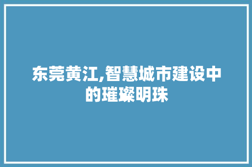 东莞黄江,智慧城市建设中的璀璨明珠