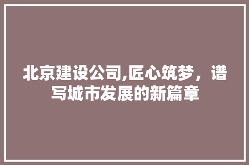 北京建设公司,匠心筑梦，谱写城市发展的新篇章