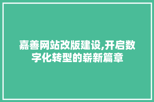 嘉善网站改版建设,开启数字化转型的崭新篇章