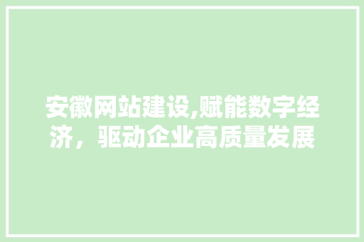 安徽网站建设,赋能数字经济，驱动企业高质量发展 360搜优化