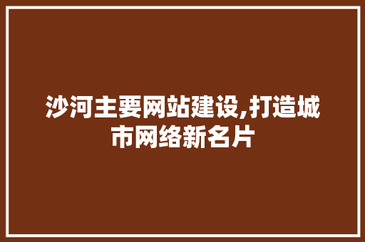 沙河主要网站建设,打造城市网络新名片 小程序开发