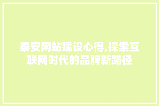 泰安网站建设心得,探索互联网时代的品牌新路径 网站开发