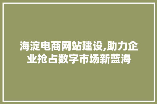 海淀电商网站建设,助力企业抢占数字市场新蓝海 小程序开发