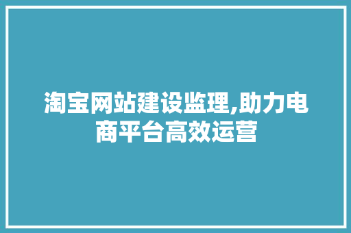 淘宝网站建设监理,助力电商平台高效运营