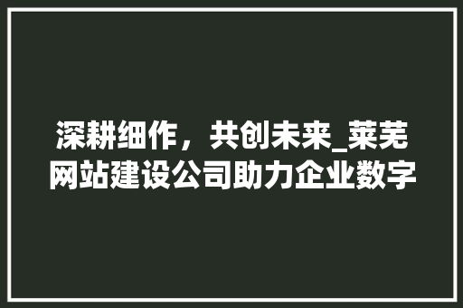 深耕细作，共创未来_莱芜网站建设公司助力企业数字化转型 网站开发