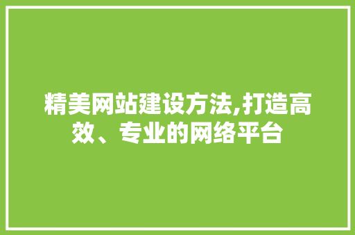 精美网站建设方法,打造高效、专业的网络平台