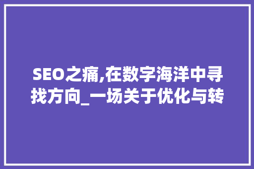 SEO之痛,在数字海洋中寻找方向_一场关于优化与转型的伤感旅程 360搜优化