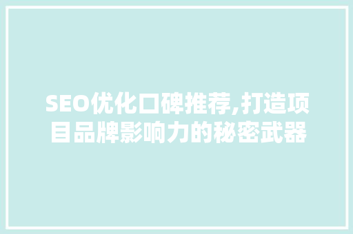 SEO优化口碑推荐,打造项目品牌影响力的秘密武器