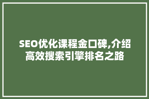 SEO优化课程金口碑,介绍高效搜索引擎排名之路