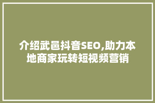 介绍武邑抖音SEO,助力本地商家玩转短视频营销
