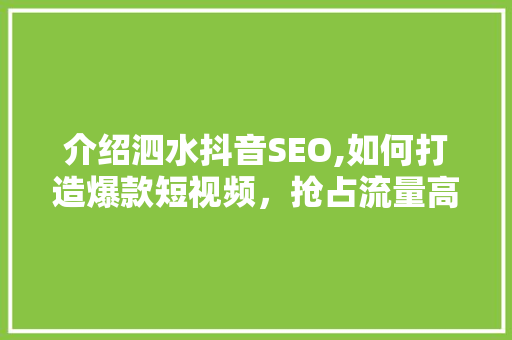 介绍泗水抖音SEO,如何打造爆款短视频，抢占流量高地 网站优化