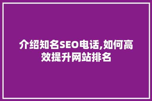 介绍知名SEO电话,如何高效提升网站排名