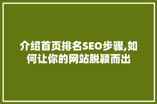 介绍首页排名SEO步骤,如何让你的网站脱颖而出