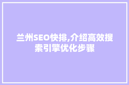 兰州SEO快排,介绍高效搜索引擎优化步骤