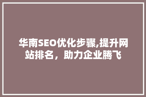 华南SEO优化步骤,提升网站排名，助力企业腾飞