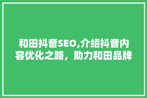 和田抖音SEO,介绍抖音内容优化之路，助力和田品牌腾飞