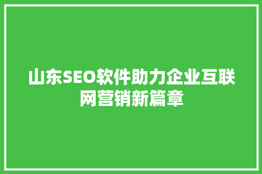 山东SEO软件助力企业互联网营销新篇章 AI技术学习