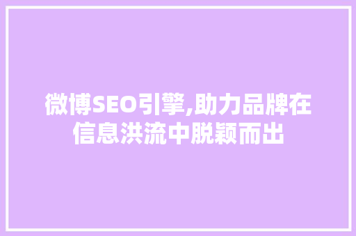 微博SEO引擎,助力品牌在信息洪流中脱颖而出