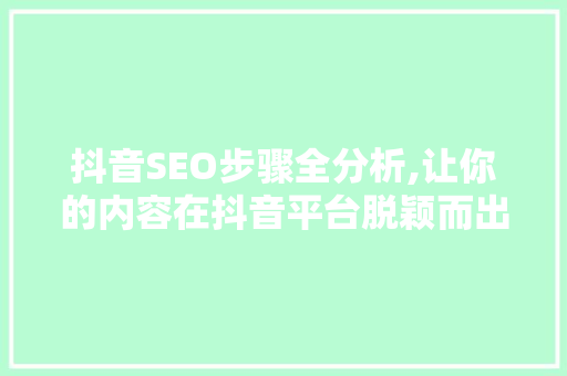 抖音SEO步骤全分析,让你的内容在抖音平台脱颖而出