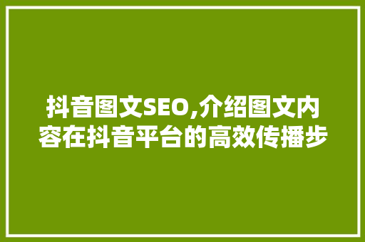 抖音图文SEO,介绍图文内容在抖音平台的高效传播步骤