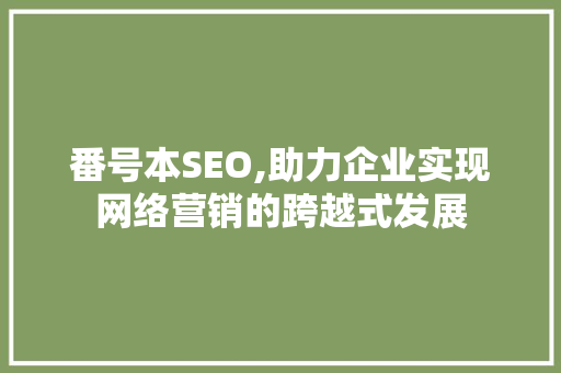 番号本SEO,助力企业实现网络营销的跨越式发展 小程序开发