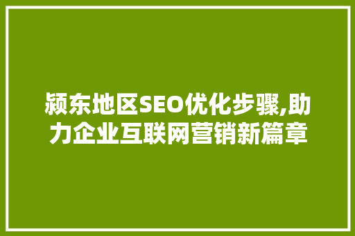 颍东地区SEO优化步骤,助力企业互联网营销新篇章