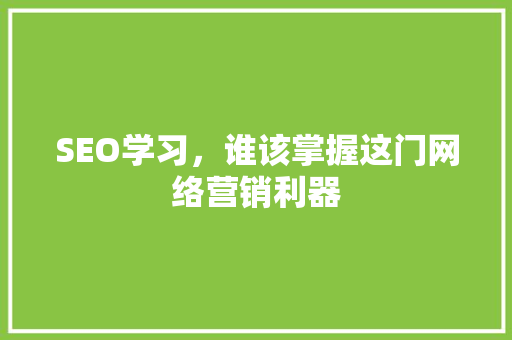 SEO学习，谁该掌握这门网络营销利器