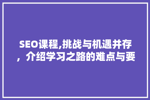 SEO课程,挑战与机遇并存，介绍学习之路的难点与要点