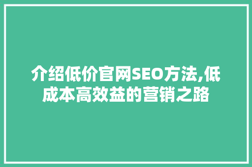 介绍低价官网SEO方法,低成本高效益的营销之路