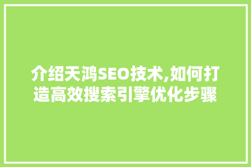 介绍天鸿SEO技术,如何打造高效搜索引擎优化步骤 搜狗优化