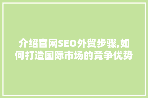 介绍官网SEO外贸步骤,如何打造国际市场的竞争优势