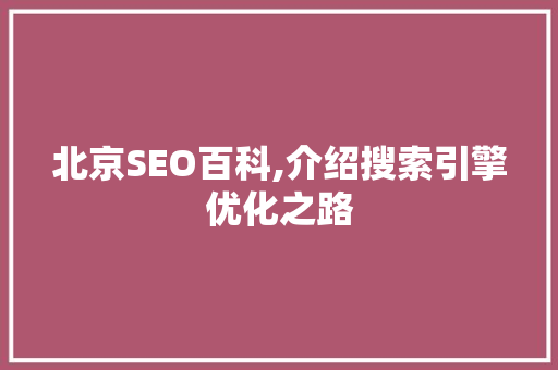 北京SEO百科,介绍搜索引擎优化之路