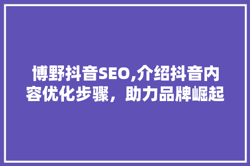 博野抖音SEO,介绍抖音内容优化步骤，助力品牌崛起