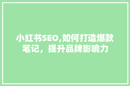 小红书SEO,如何打造爆款笔记，提升品牌影响力