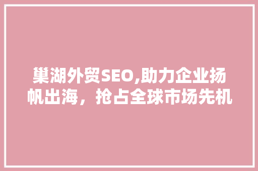 巢湖外贸SEO,助力企业扬帆出海，抢占全球市场先机