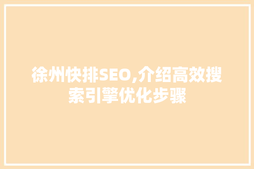 徐州快排SEO,介绍高效搜索引擎优化步骤