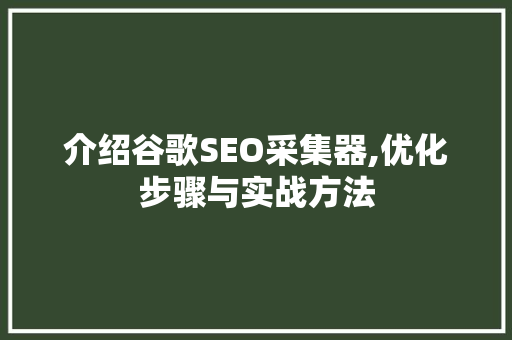 介绍谷歌SEO采集器,优化步骤与实战方法