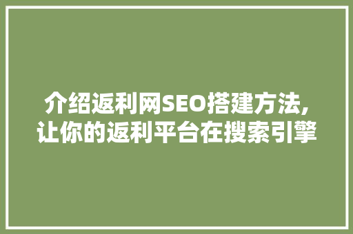 介绍返利网SEO搭建方法,让你的返利平台在搜索引擎中脱颖而出